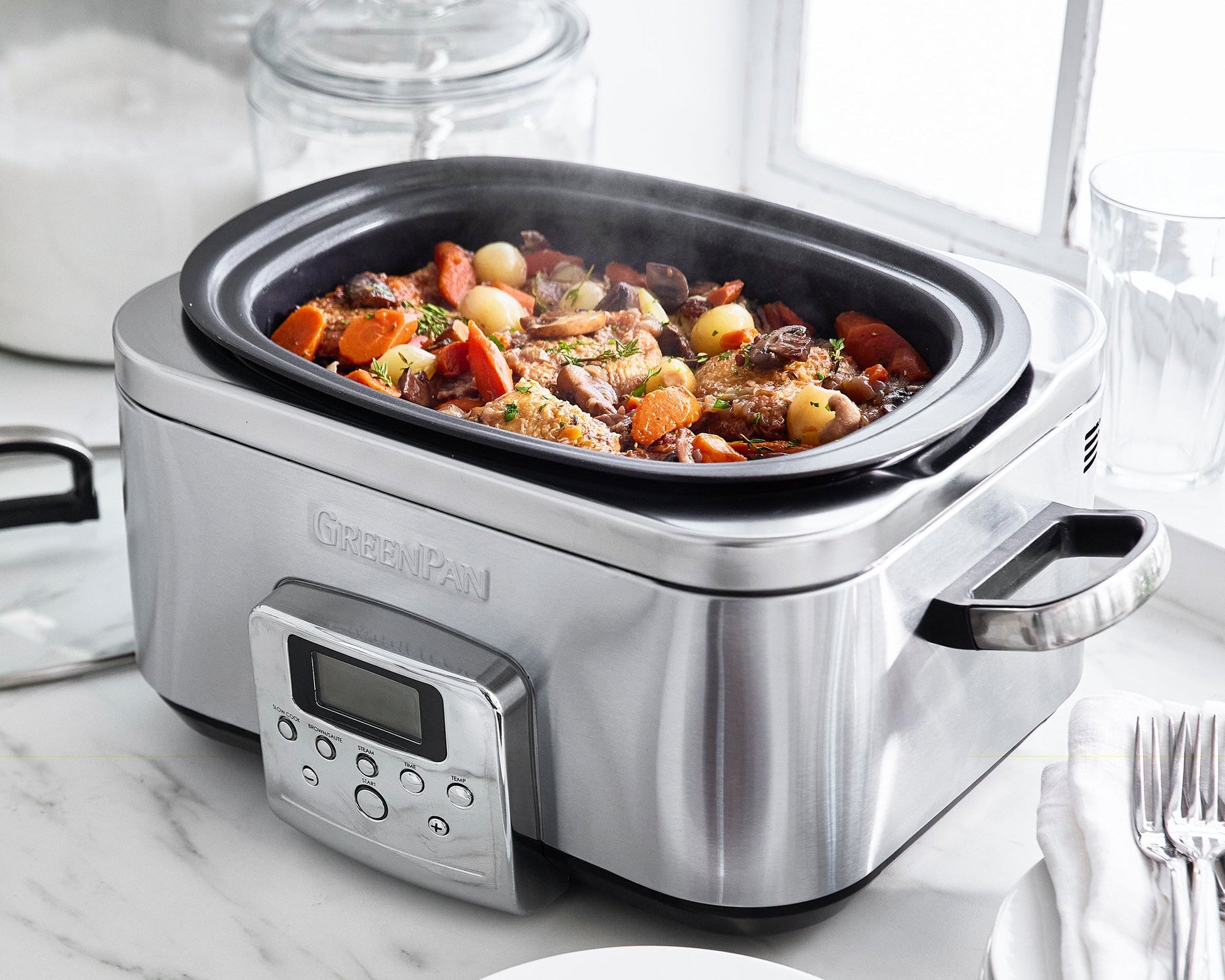 Slowcooker Stainless Steel 6L met eten