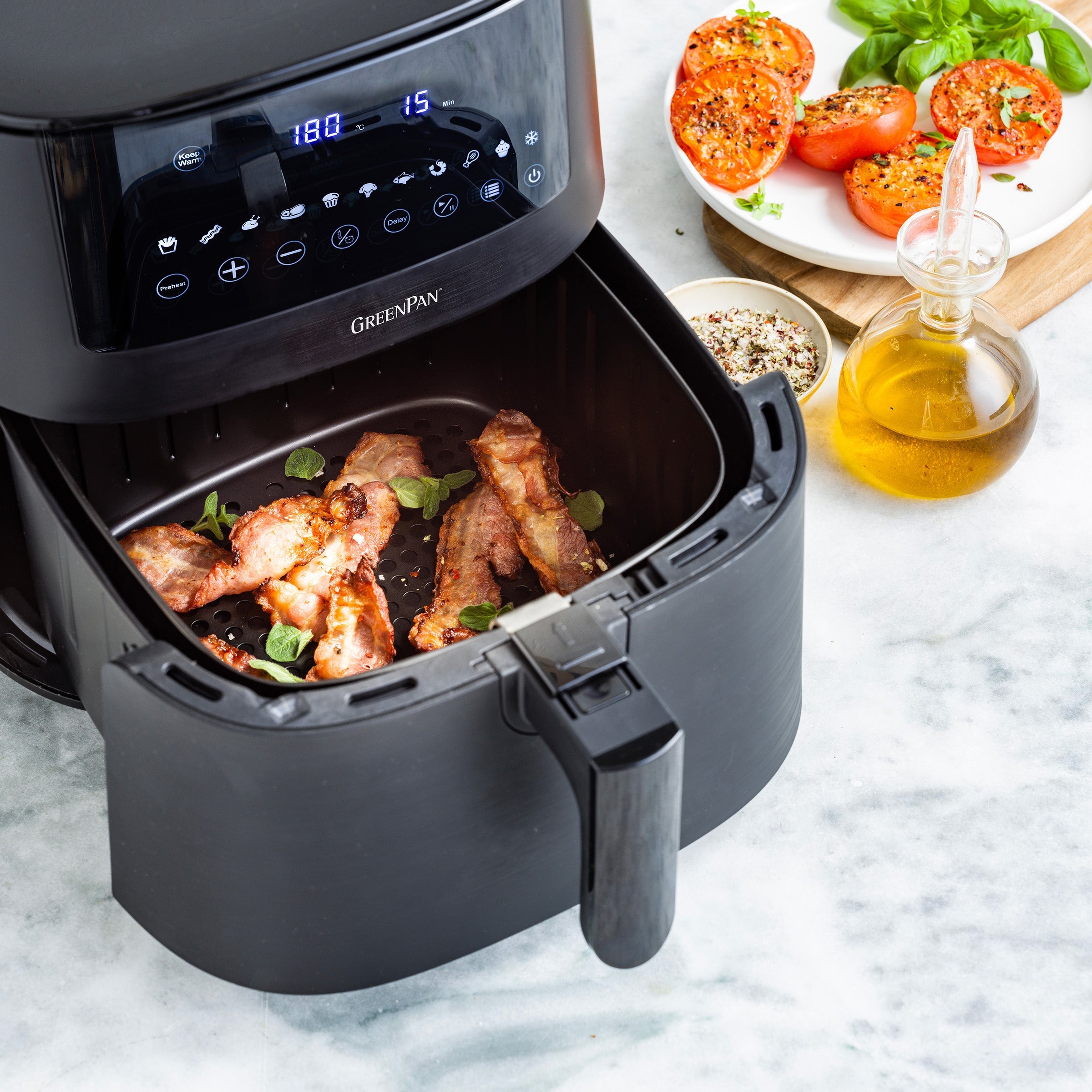  Greenpan Airfryer Dual Zone Elite Keramisch pfas-vri zijaanzicht 