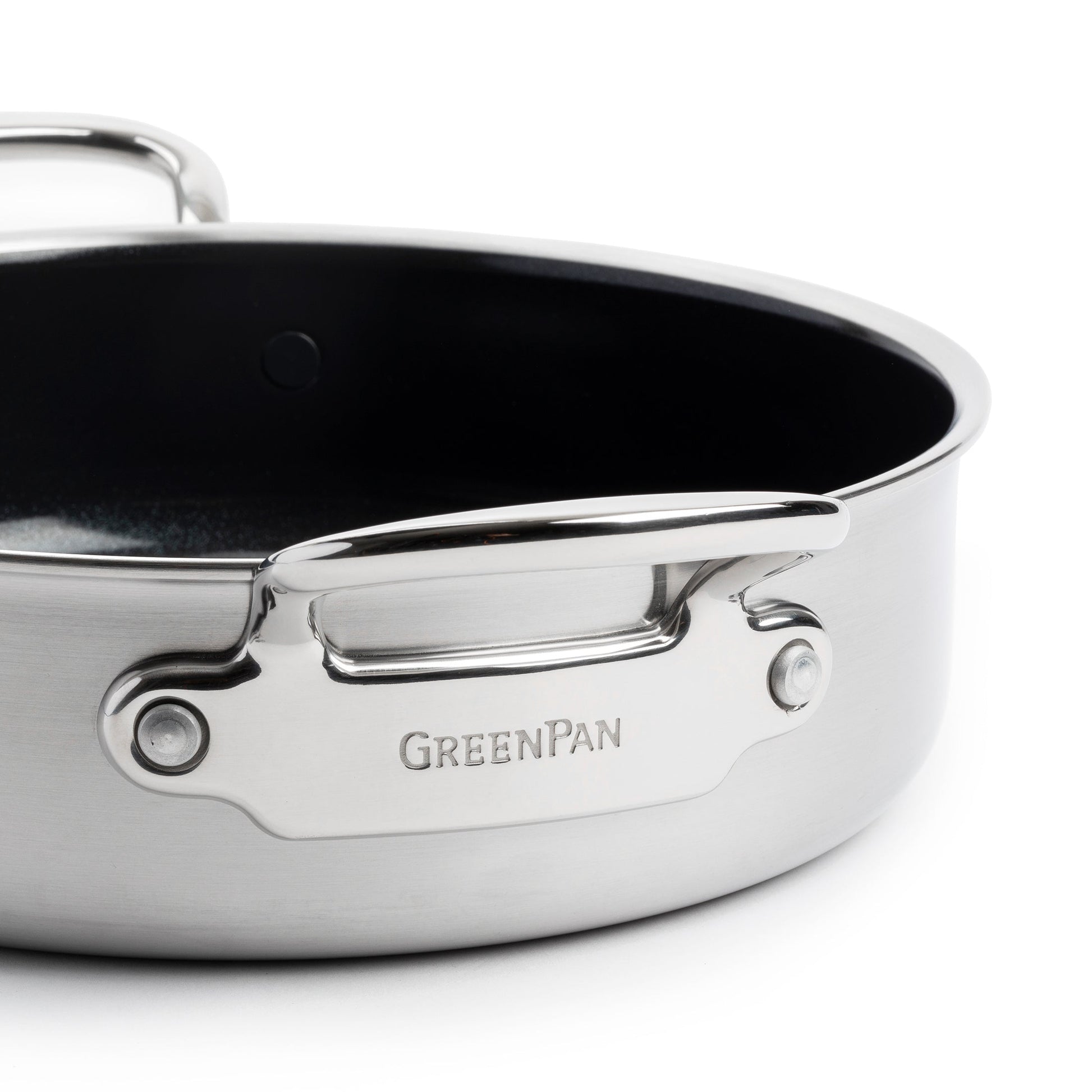 Premiere Stoofpan 26cm zilver zijaanzicht merknaam